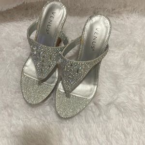 Silver wedges with rhinestones byVenus